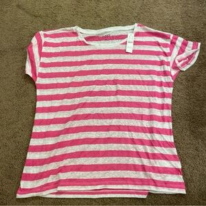 J. Crew Pink and White Striped Short Sleeve Tee
